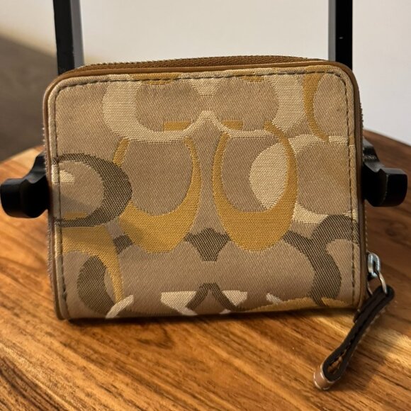 Coach Signature Canvas Small Zip-Around Wallet — Brown/Khaki Signature C - Picture 2 of 7